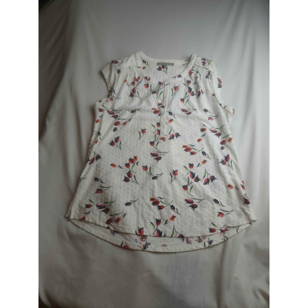 Daniel Rainn White Floral Tulip Swiss Dot Sleeveless Blouse Womens Medium